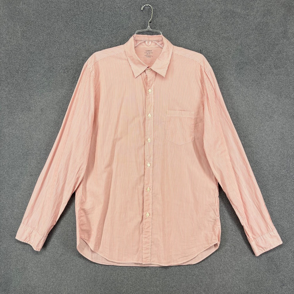 J.Crew Light Weight Shirt Mens Large Red White Striped Long Sleeve Button Up
